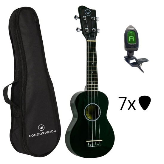 Condorwood US-2101 BK soprāna ukulele ar STARTER komplektu